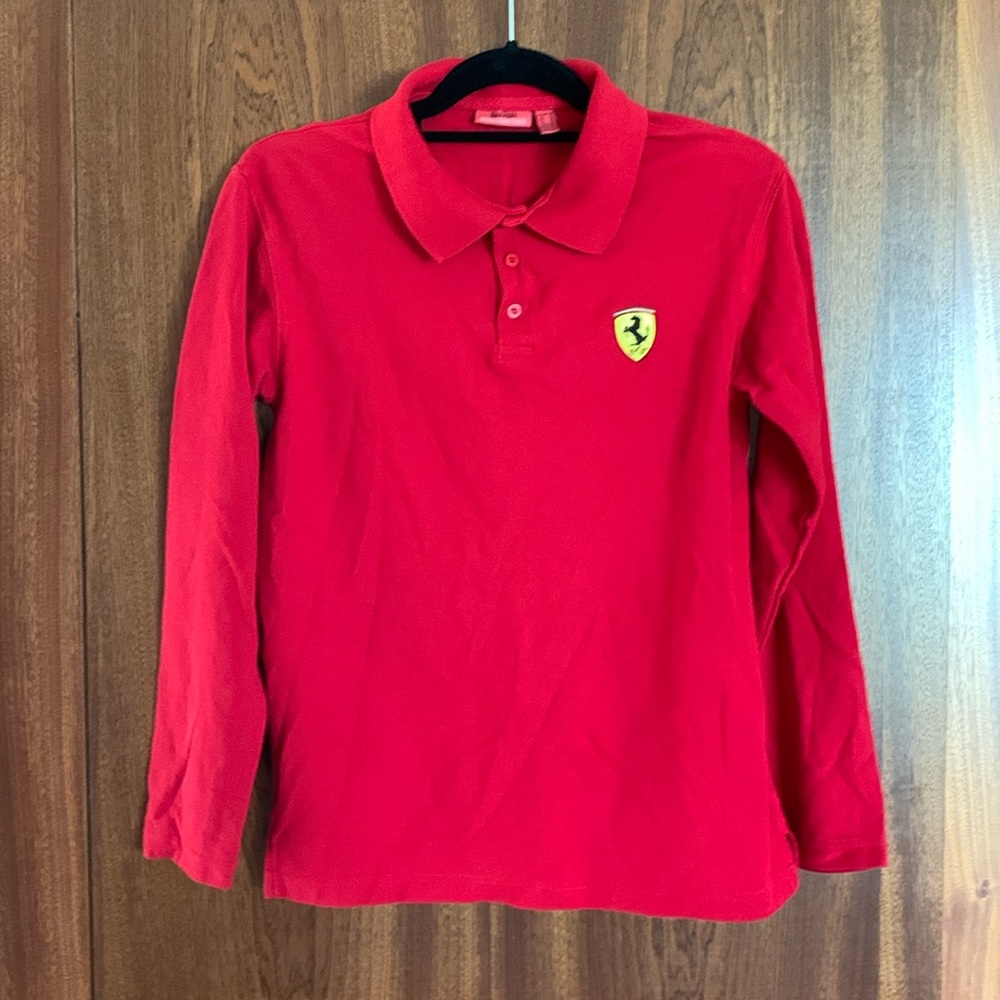 Vintage Ferrari Polo Shirt Men’s XS Red Long Sleeve Cotton Chest Logo